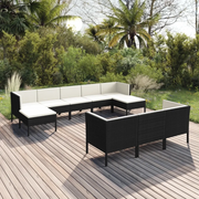 Set Divani da Giardino 10 pz con Cuscini in Polyrattan Nero cod mxl 38485