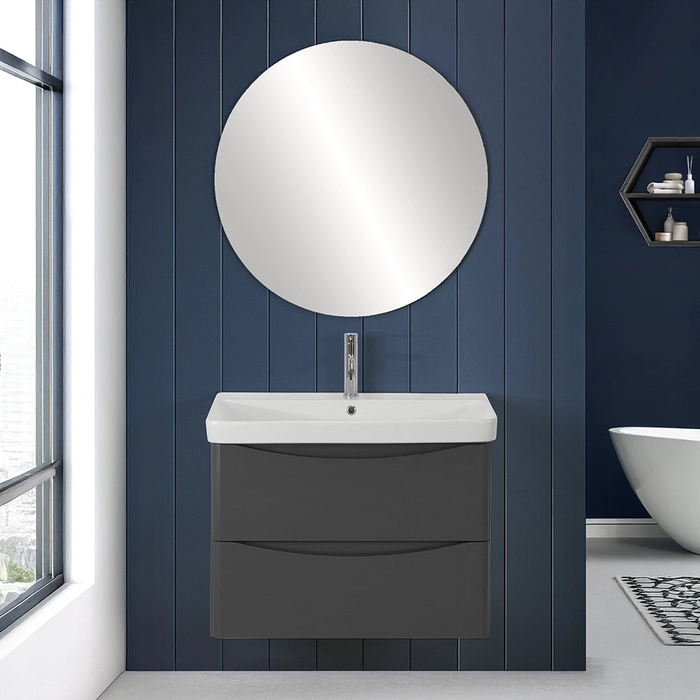 Mobile bagno sospeso 80 cm antracite con specchio tondo a filo Zen