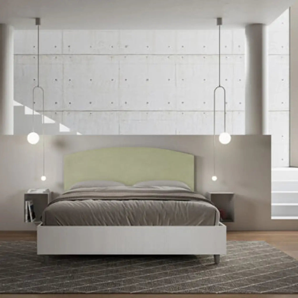 Letto matrimoniale senza rete 160x200 bianco frassino testata microfibra tè verde Antilia
