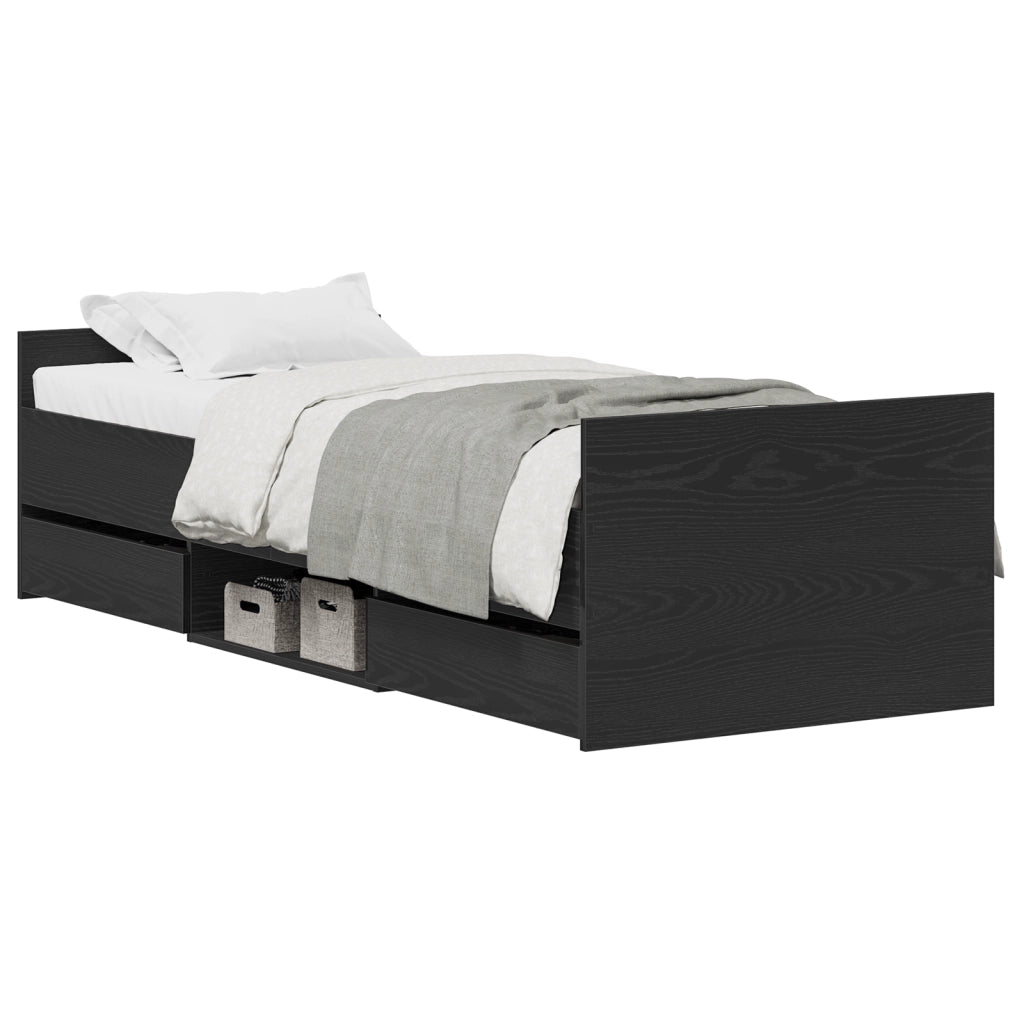 Letto senza Materasso Nero Rovere 75x190 cm Legno Ingegnerizzato