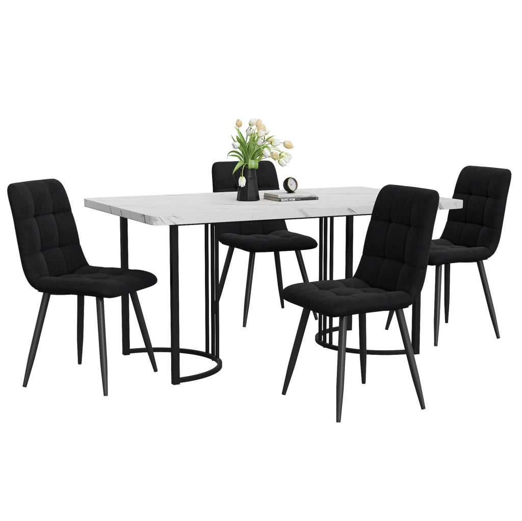 Set tavolo da pranzo 140x80 cm con 4 sedie in velluto