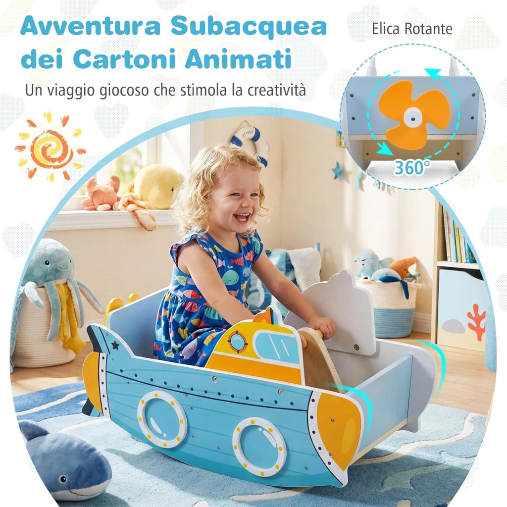 Cavallo a Dondolo per Bambini, Gioco a Dondolo a Tema Sottomarino da Interno con Elica Rotante, per Camerette Sale Giochi per Bambini 1+ Anni