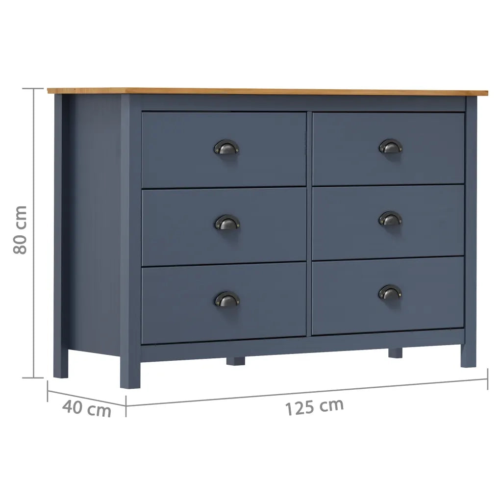 Credenza-Buffet-Armadio da cucina Hill Grigia 125x40x80 cm in Legno Massello di Pino