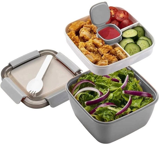 Bento box da pranzo con contenitori divisi - Durevole - Impronte di grasso libere - Resistentente al lavastoviglie - Capacità 1200 ml - Dimensioni 17,4 x 17,4 x 9,7 cm