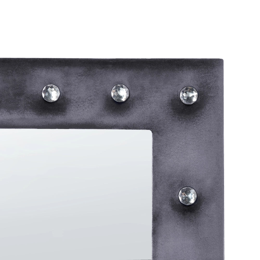 Specchio da terra in velluto grigio 50 x 150 cm cornice decorativa strass con supporto glamour da terra sospeso per armadio camera da letto soggiorno