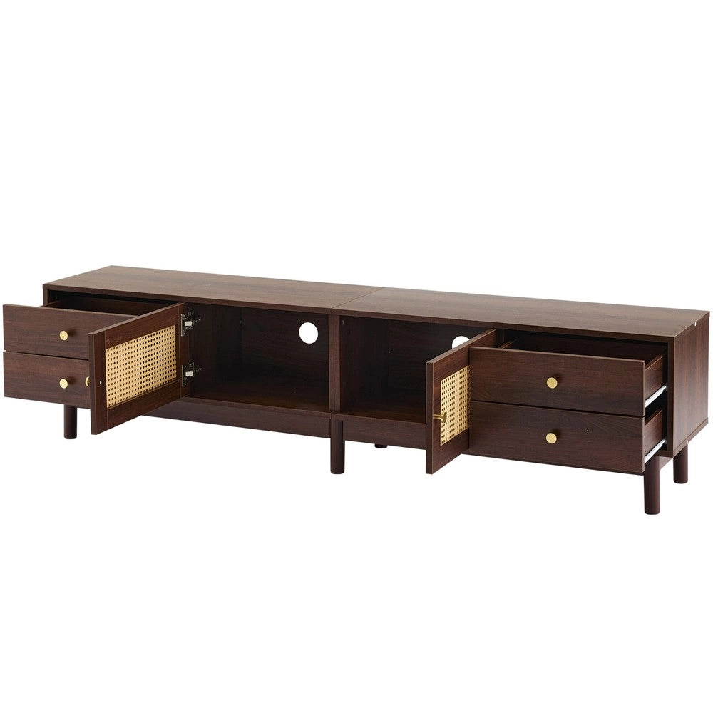 Mobile TV in Legno Scuro con Cassetti e Ante in Rattan ¨C Xylo ¨C 180 cm
