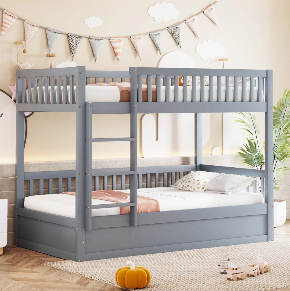 Letto a castello 90x200 cm con contenitore idraulico in legno grigio