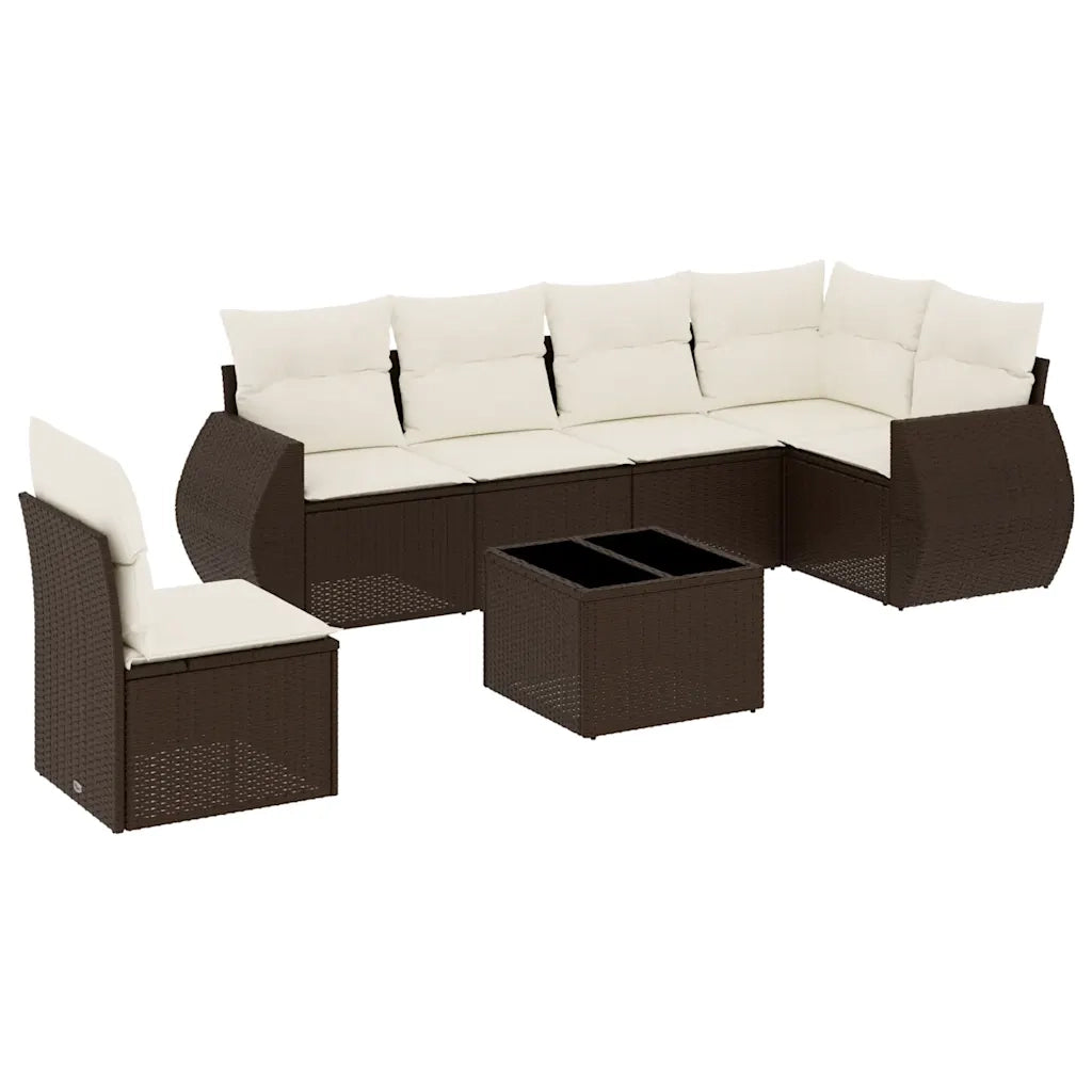 Set Divani da Giardino 7 pz con Cuscini Marrone in Polyrattan 3221442