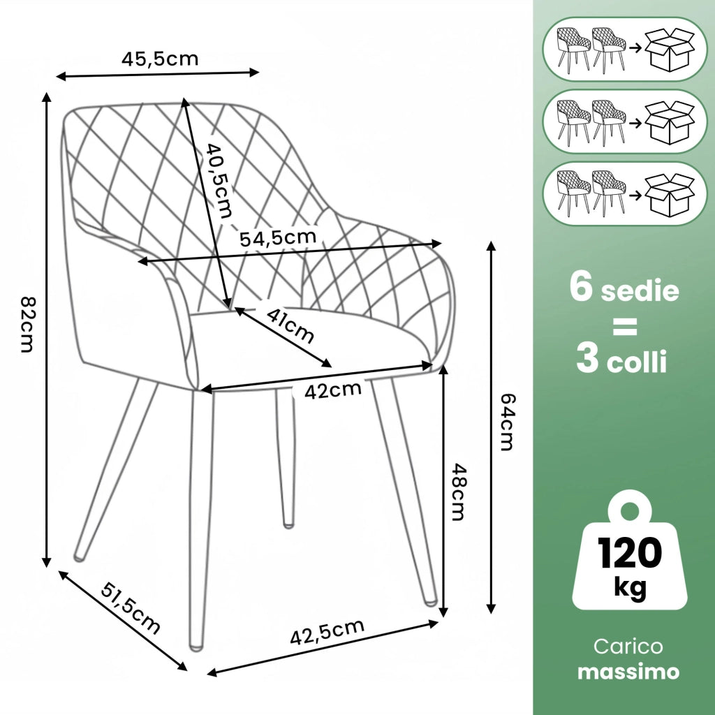 Set di 6 Sedie in velluto con cuciture a rombi VELTO Beige gambe nere