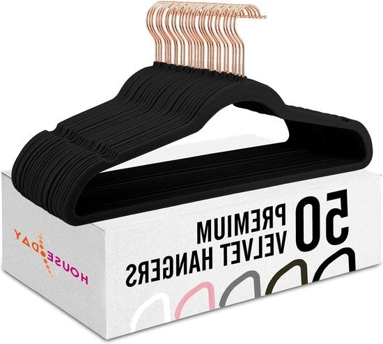 50 Kleerhangers con Flangia Anti-Slip per Armadio, 1/4" di Diametro, 50 pezzi, Nero