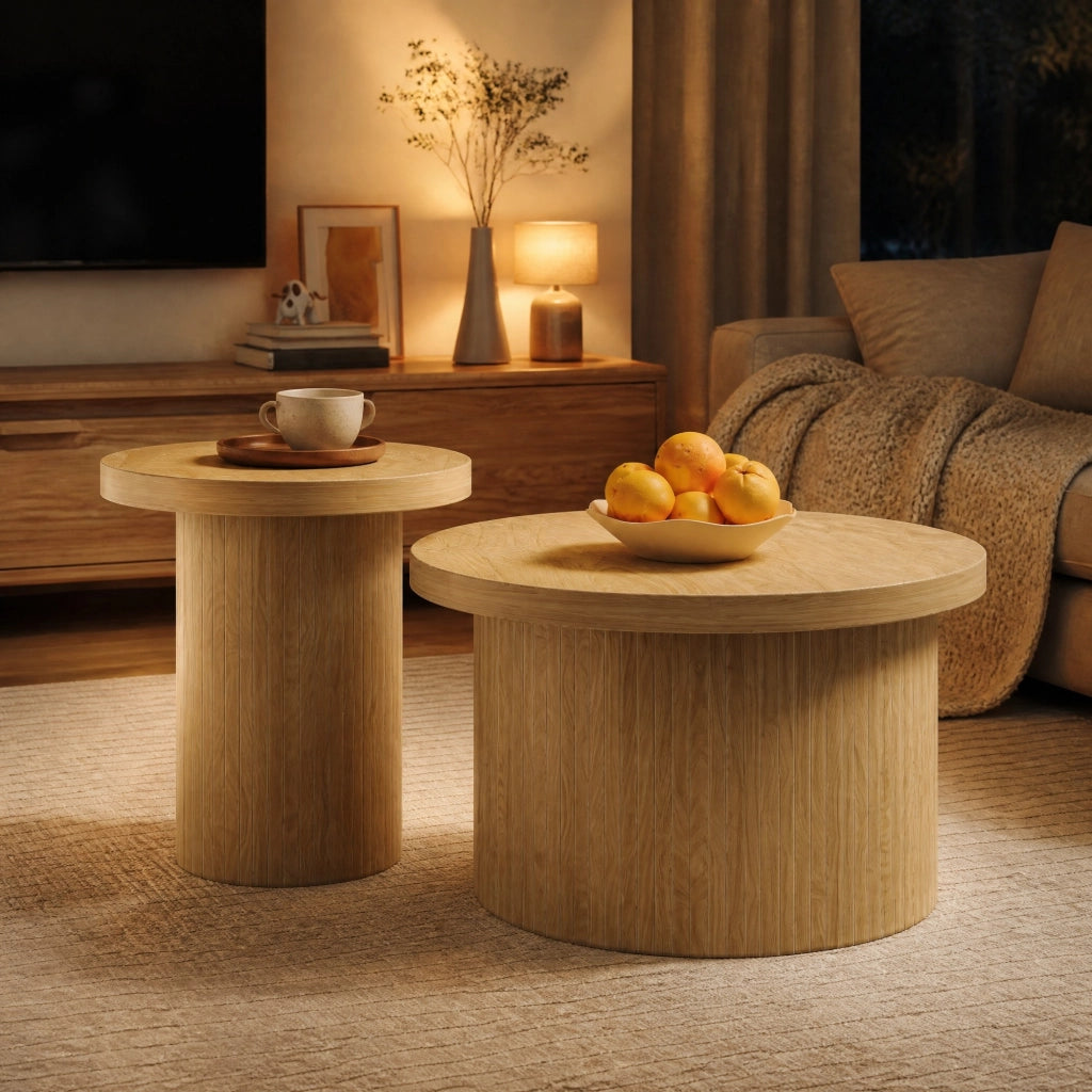 TAVOLINO DA SALOTTO Set da 2 pezzi rotondi 66/40 cm MDF colore naturale