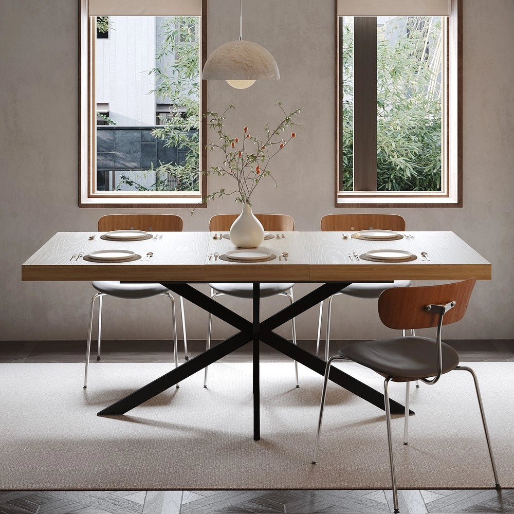 Tavolo da Pranzo Allungabile Rettangolare con Vano Contenitore ¨C MINIMAL ¨C Naturale, 140-180 cm