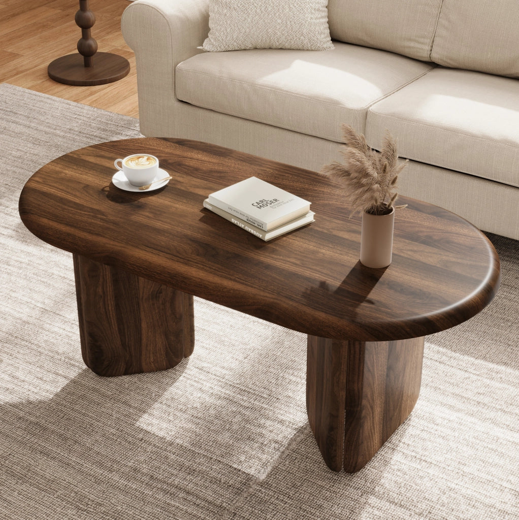 Tavolino da caffè ovale in MDF color noce 99 × 50 × 40 cm