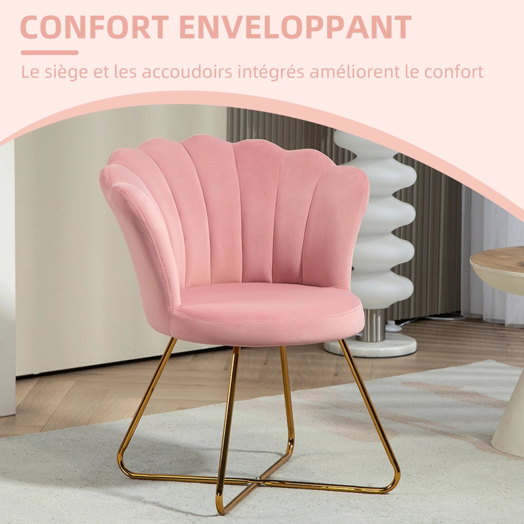 Poltrona in velluto con gambe in acciaio ¨C Zephmum ¨C Rosa 69x64x80 cm