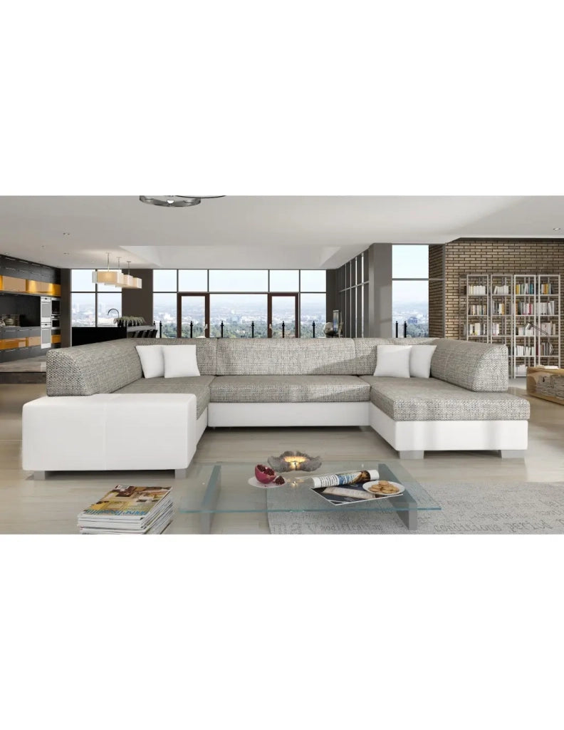 Divano panoramico a U Grigio & Bianco convertibile 6 posti HAVANA con letto 125x280cm