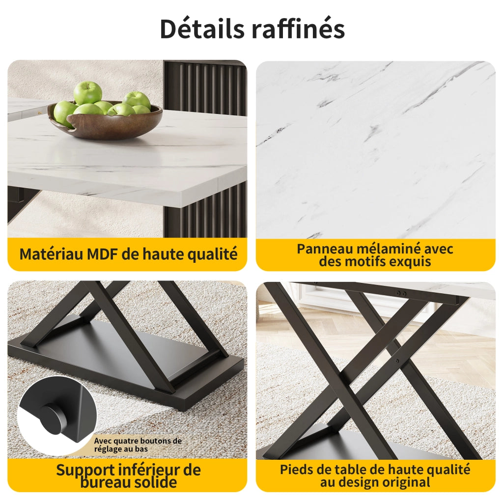 Tavolo allungabile con piano in MDF e gambe in metallo incrociate per cucina e soggiorno bianco 120 × 80 × 75 cm