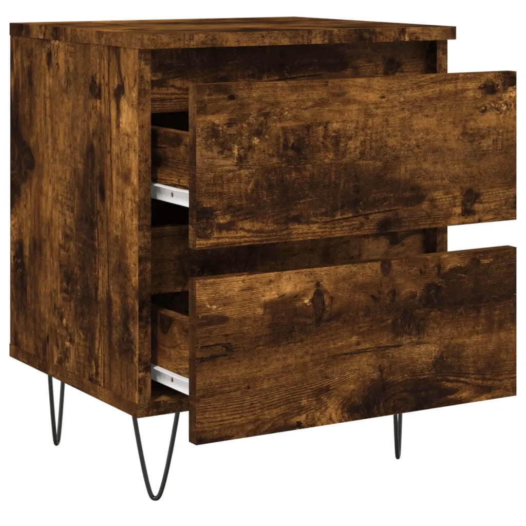 Set di 2 Comodini | Armadio da Notte | Mobiletto da notte Rovere Fumo 40x35x50 cm in Legno Multistrato