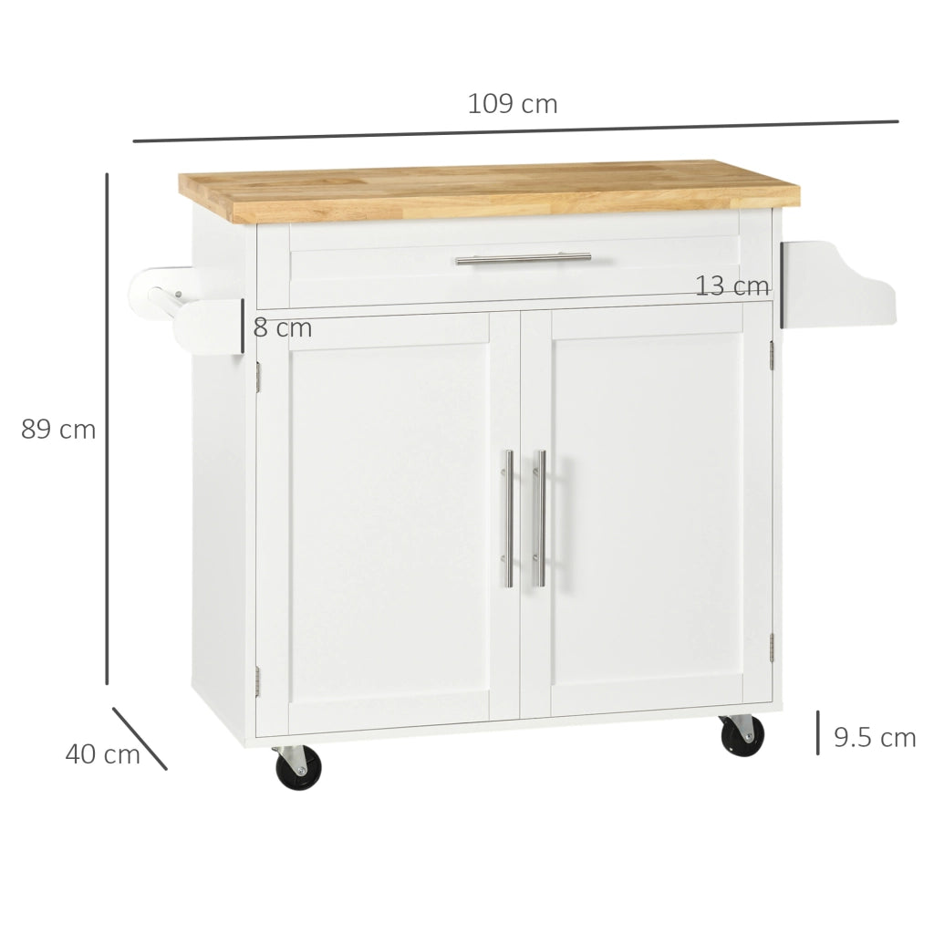 Carrello da Cucina con 1 Cassetto; Armadietto; Portaspezie e Portaasciugamani; con Ruote; 109 x 40 x 89 cm