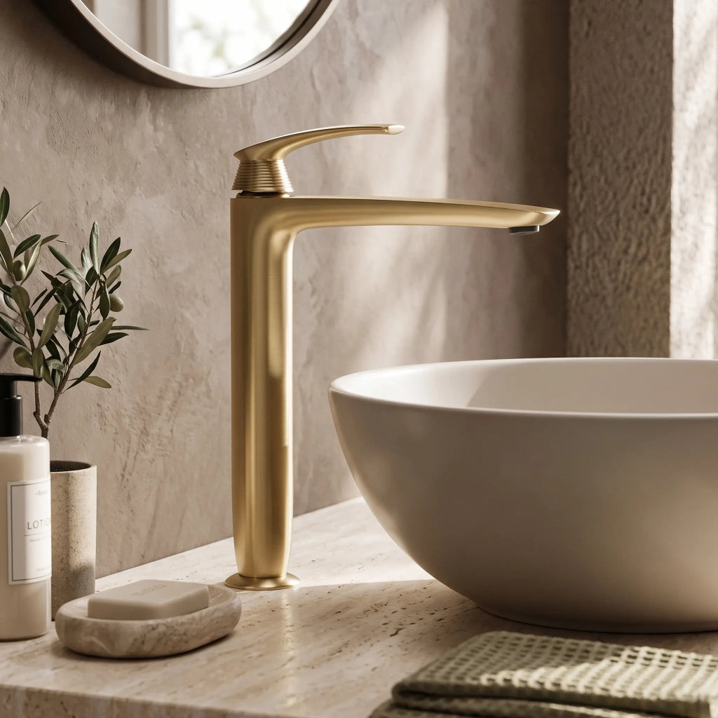 Rubinetto Da Lavabo Premium Rea Como Brush Gold High