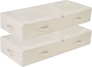 Cassa di archiviazione pieghevole da 100 cm con coperchio - Set da 2 - Lavabile con etichetta - 6 maniglie - Beige.