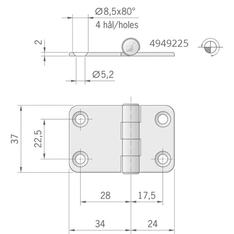 CERNIERA INOX MM.58X37