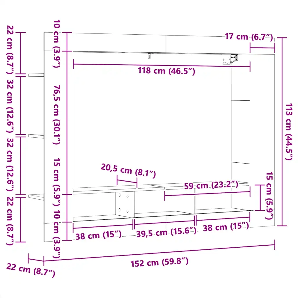 Mobile Porta TV Bianco 152x22x113 cm in Legno Multistrato 833722