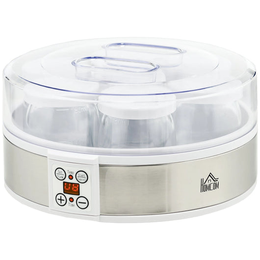 Yogurtiera 1,5 Litri 7 Vasetti 20W  24x24x13 cm in Acciaio Inox e Plastica Bianca