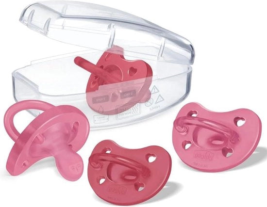 Fopspeen in silicone per bambini da 16 a 36 mesi, respirazione fisiologica, sviluppo della bocca, disponibile in rosso e fucsia, 4 pezzi