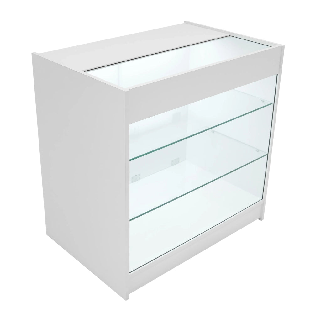 Bancone LED Bianco K900 con 3 Ripiani, Vetrina e Ante Bloccabili – 2 Chiavi