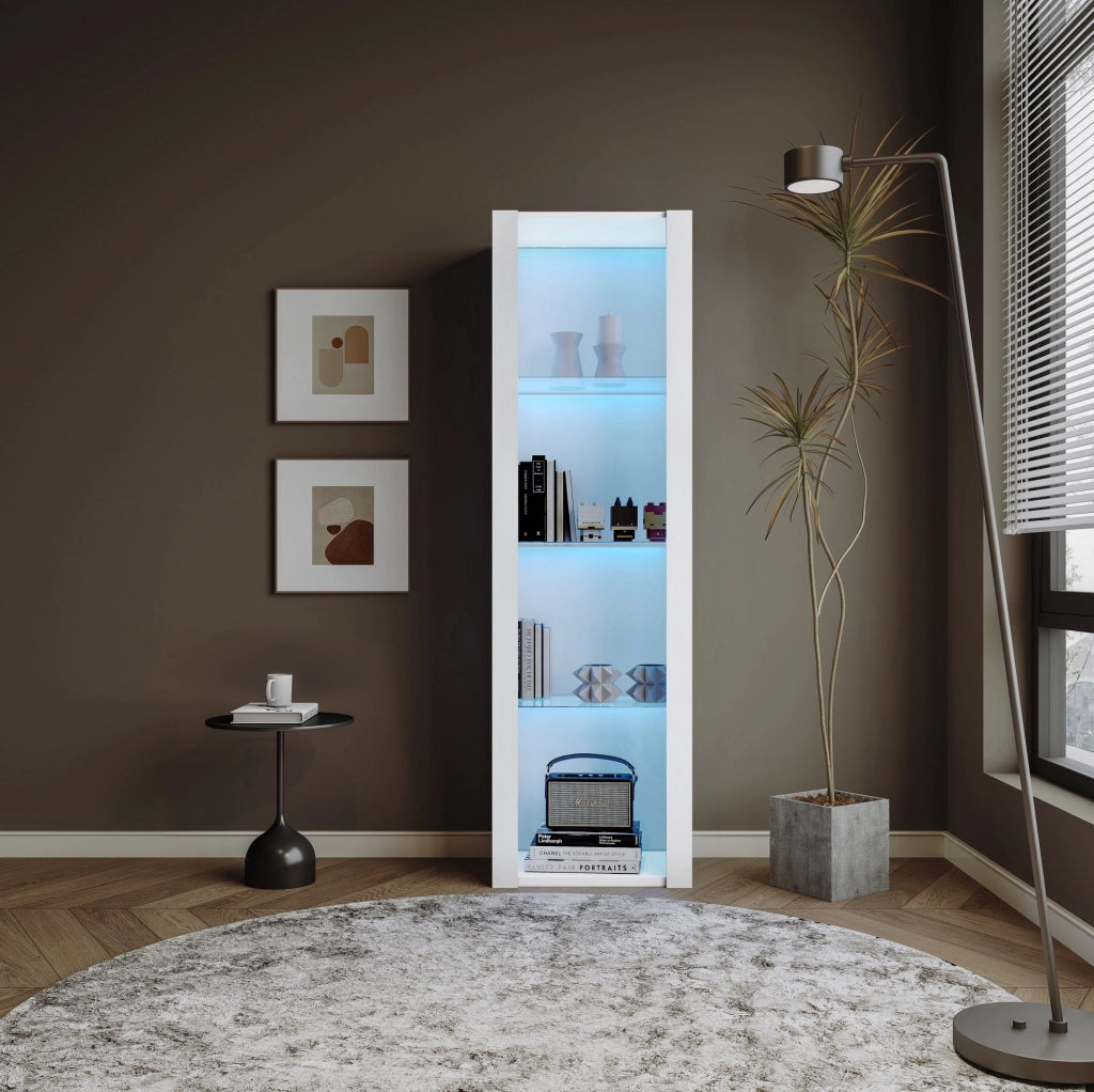 Vetrina bianca lucida con illuminazione LED e 3 ripiani in vetro