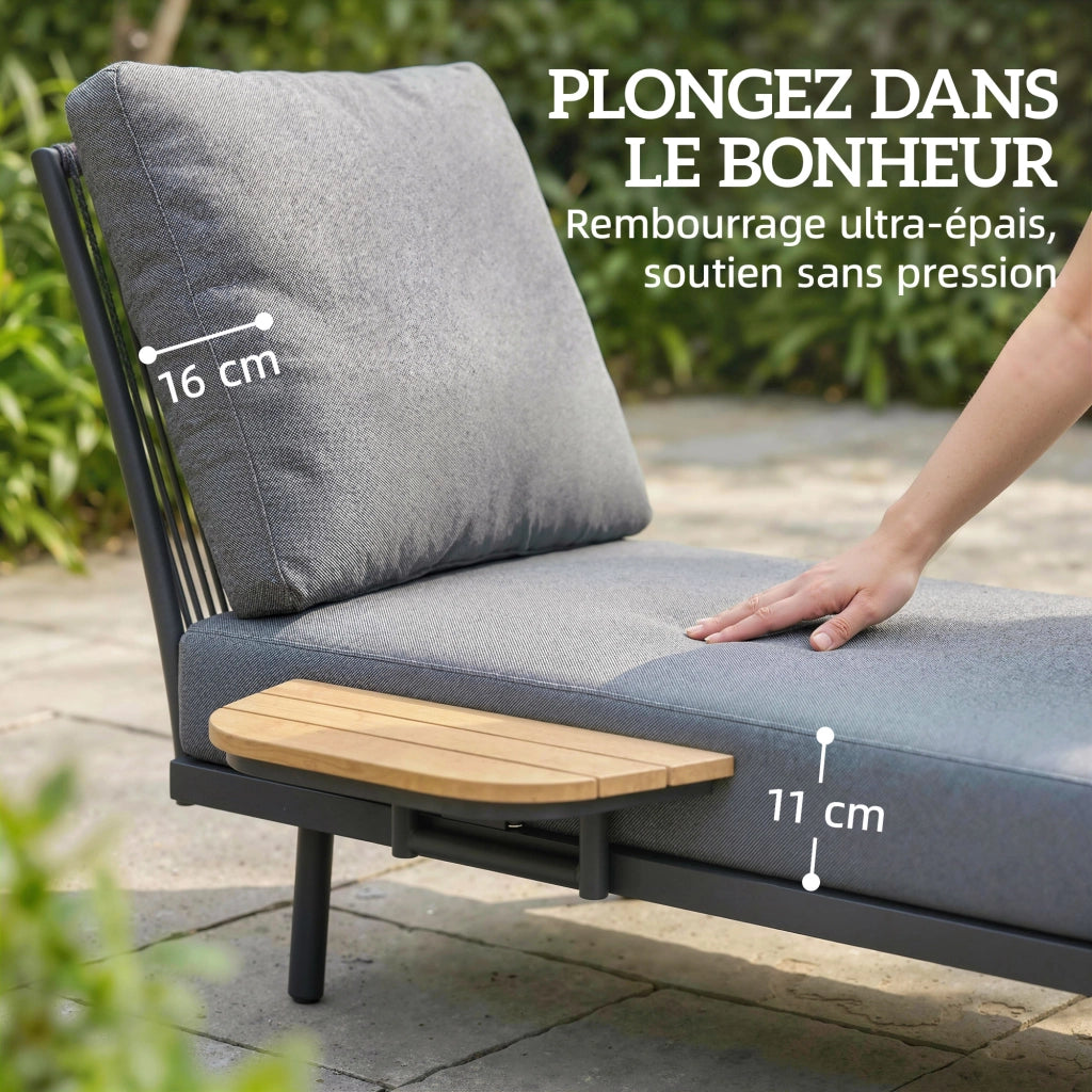 Chaise Longue da Giardino con Cuscini ¨C zephmum ¨C Grigio 58x137x75cm