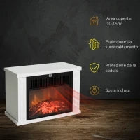 Camino Elettrico da Terra con Effetto Fiamma, Potenza Regolabile 600/1200W, Copertura 10-15m², Bianco