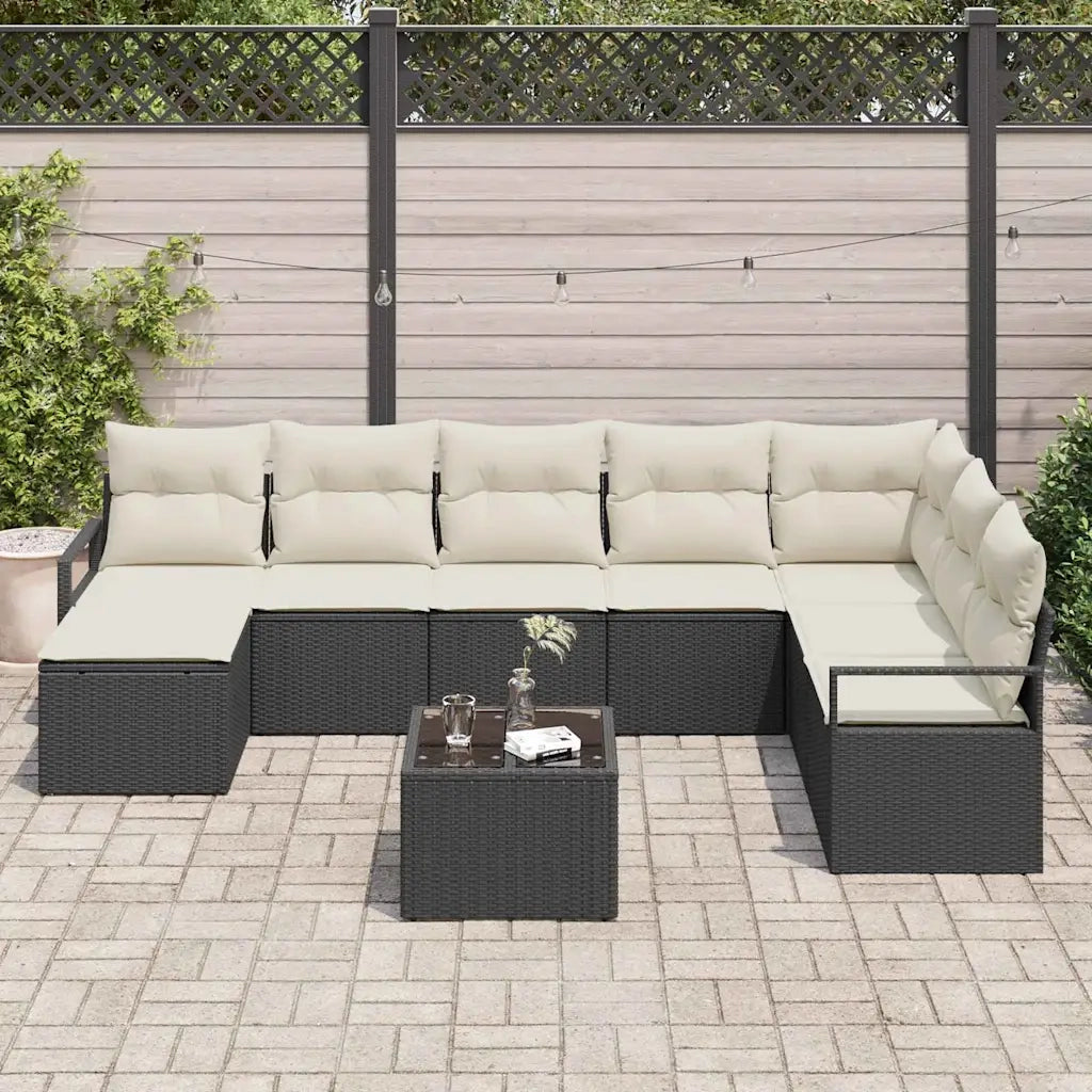 Set di divani con cuscino 9 pcs Nero polyrattan