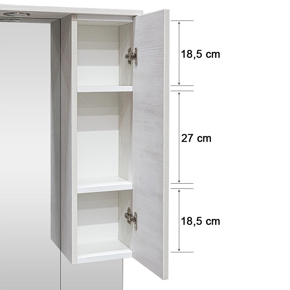 Mobile da Terra 105 cm in rovere ghiaccio completo di specchio con pensile e LED