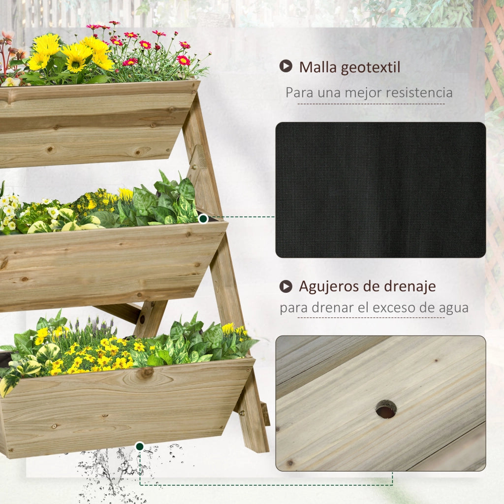 Fioriera a Scala 3 Livelli Legno per Giardino ¨C zephmum ¨C 71x61x77 cm Natural