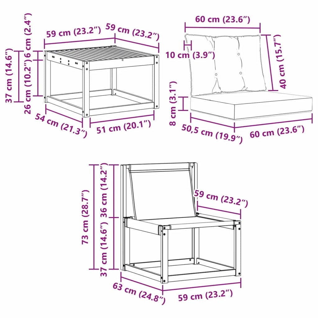 Set di divani da esterno con cuscino 5 pcs Naturale e Nero