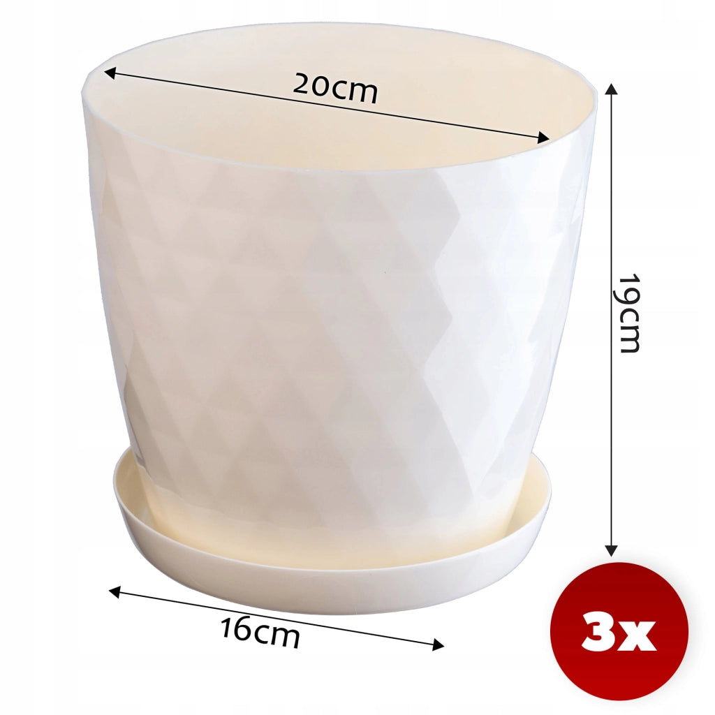 Vaso da fiori KADAX, coprivaso, 20 cm, supporto per fiori, plastica color crema, 3 pezzi.