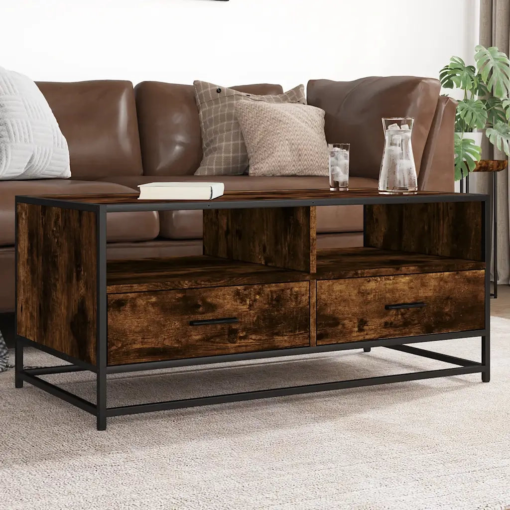 Tavolino Rovere Fumo 100x50x45cm in Legno Multistrato e Metallo