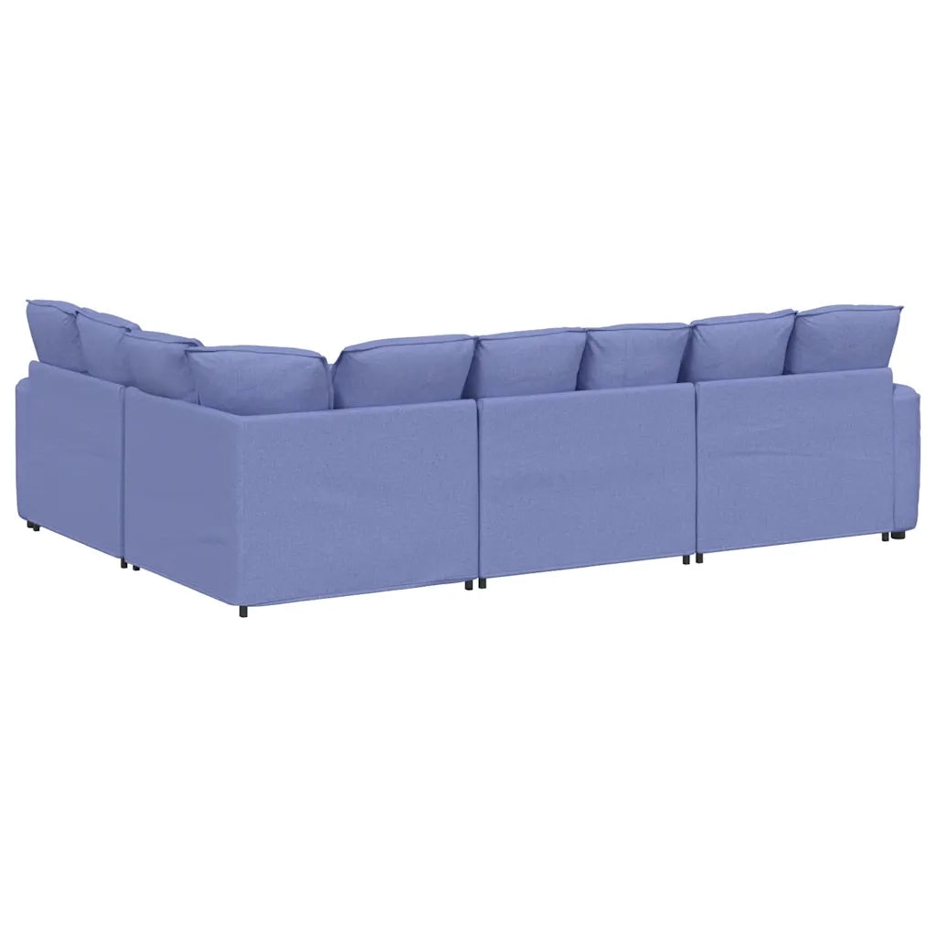 Divano Modulare con Cuscini in Tessuto Jeans Blu