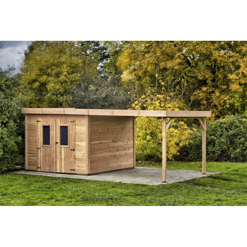 Casetta da giardino in legno 280x280 cm con legnaia – Spessore pareti 28 mm – Tetto piano policarbonato – SL3030B Foresta