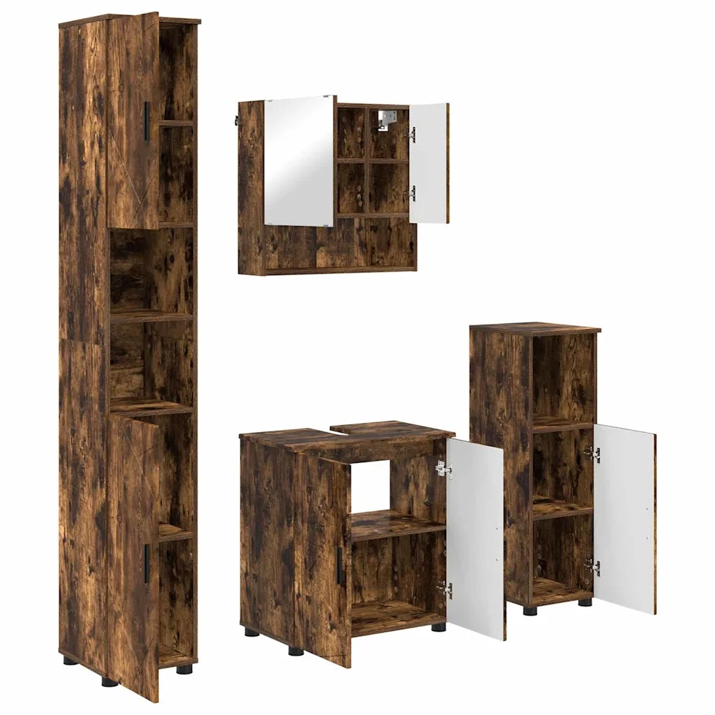 Set di mobili per il bagno Montaggio a parete 4 pcs Rovere fumé