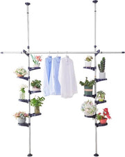 Supporto per piante per interni - Sostegno per vasi fiorali telescopico - Display rack in metallo con 12 vassoi - 2 ganci & 1 griglia ripiegabile