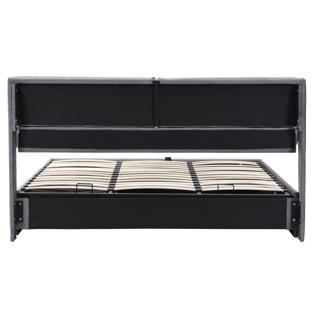 Letto imbottito 180x200 cm in velluto grigio con contenitore