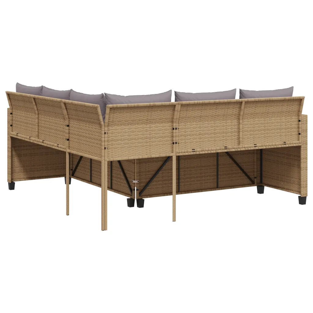 Divano da Giardino con Tavolo e Cuscini a L Beige in Polyrattan 369042