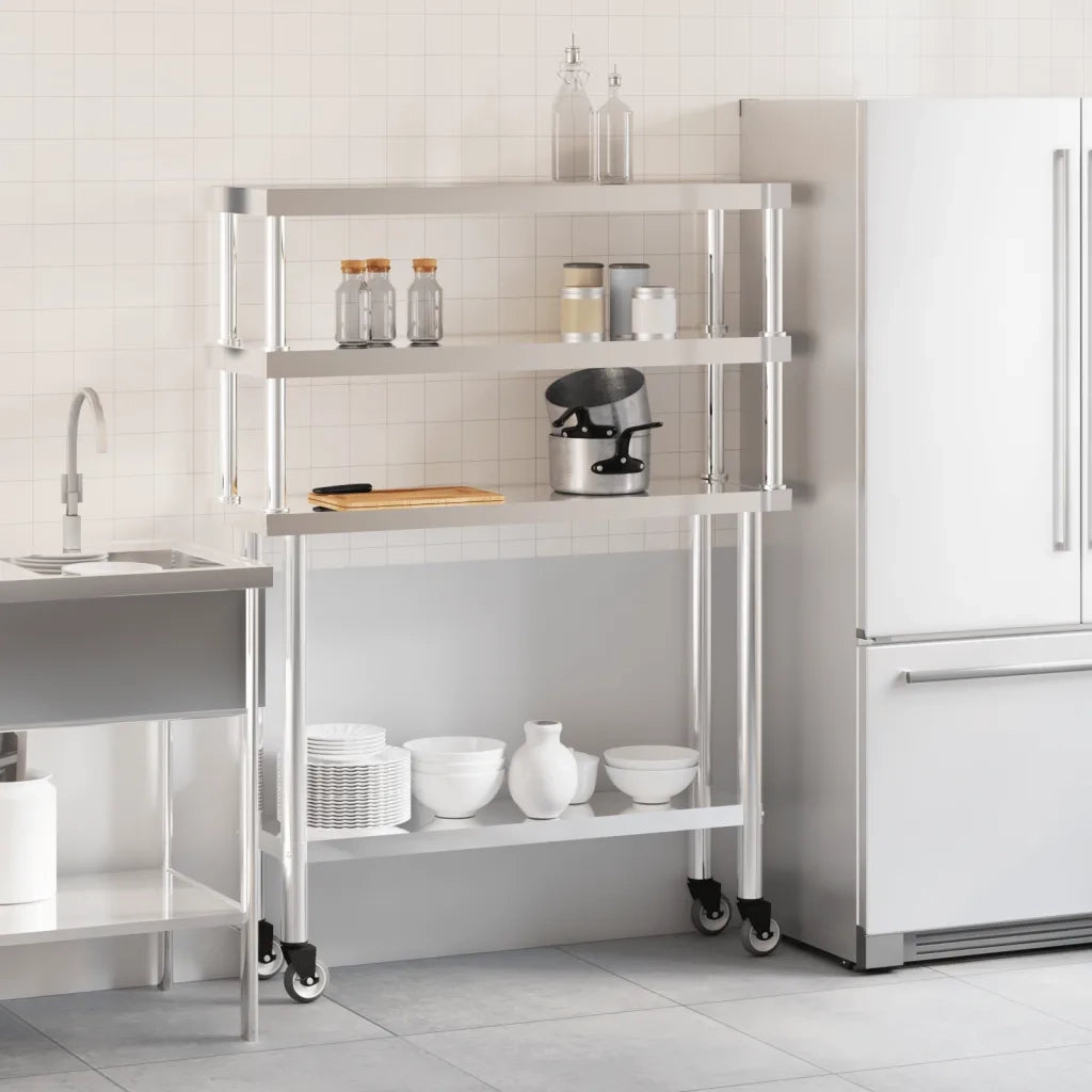 Tavolo Lavoro Cucina con Ripiano 110x30x150 cm Acciaio Inox CFW5496217
