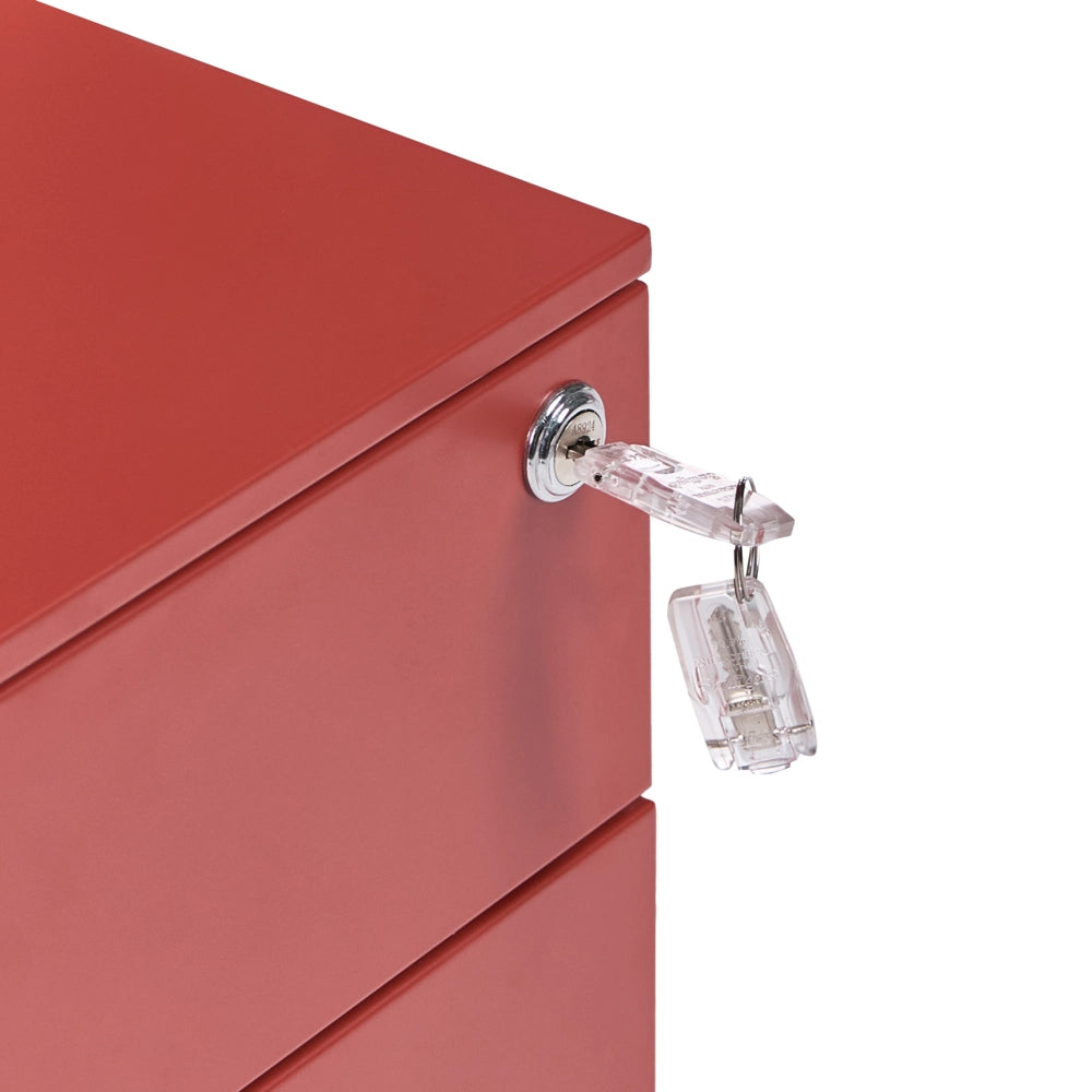 Armadietto mobile contenitore Metallo Rosso 3 Cassetti Con Serratura A Chiave Ruote Ufficio Industriale