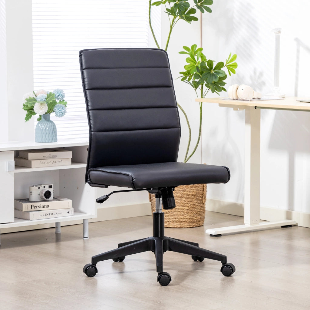 Sedia da Ufficio ¨C Minimal ¨C Nero, Pelle PU, 58x53x97-107 cm