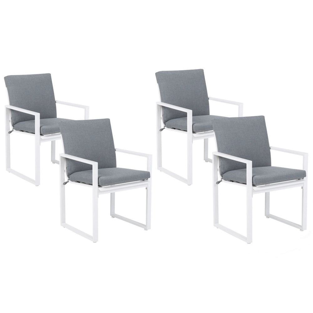 Set di 4 sedie da giardino Sedia da pranzo per esterni con struttura in alluminio bianco con cuscino grigio