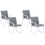 Set di 4 sedie da giardino Sedia da pranzo per esterni con struttura in alluminio bianco con cuscino grigio