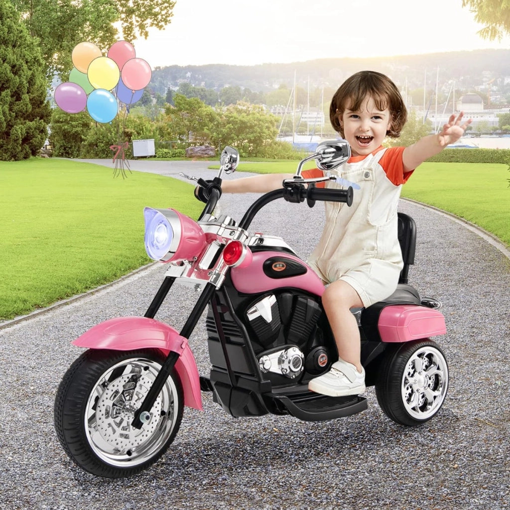 Moto in stile chopper per bambini e bambine, Moto cavalcabile alimentata a batteria Rosa-Moto elettriche